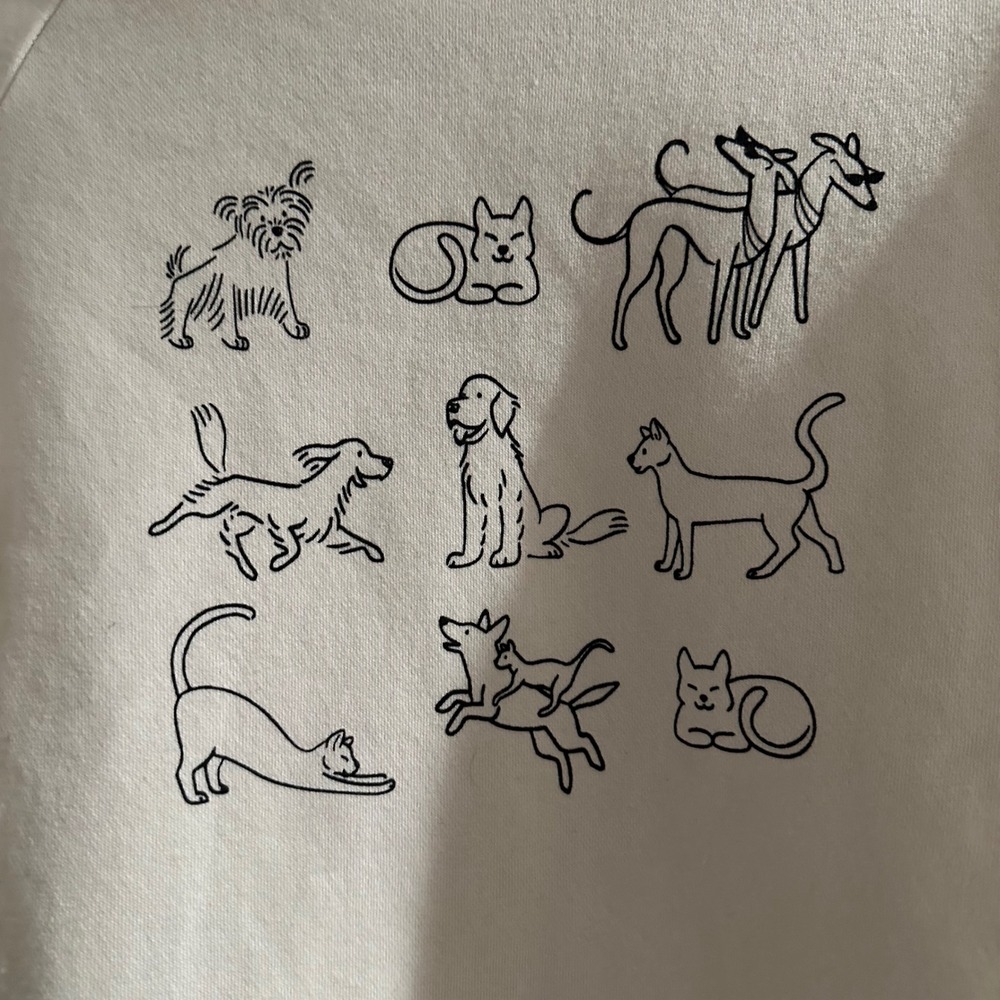 The Cuddle Collab Kids Cream Dog Cat Graphic‎ Crewneck Sweatshirt Size L 10 12